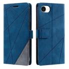 For iPhone 16e Skin Feel Splicing Leather Phone Case(Blue) - 1