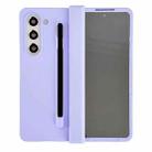 For Samsung Galaxy Fold5 3 in 1 Integrated PC Phone Case with Stylus(Sakura Purple) - 1