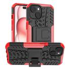 For  iPhone 15 Tire Texture TPU + PC Phone Case with Holder(Red) - 1