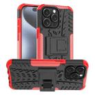 For  iPhone 15 Pro Max Tire Texture TPU + PC Phone Case with Holder(Red) - 1