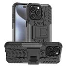 For  iPhone 15 Pro Max Tire Texture TPU + PC Phone Case with Holder(Black) - 1