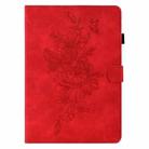 For Samsung Galaxy Tab S10 FE+ Peony Butterfly Embossed Leather Smart Tablet Case(Red) - 2