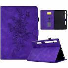 For Samsung Galaxy Tab S10 FE+ Peony Butterfly Embossed Leather Smart Tablet Case(Purple) - 1