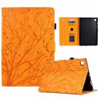 For Samsung Galaxy Tab A9+ Fortune Tree Embossed Leather Smart Tablet Case(Khaki) - 1