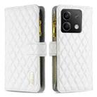 For Xiaomi Redmi Note 13 Diamond Lattice Zipper Wallet Leather Flip Phone Case(White) - 1