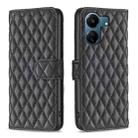 For Xiaomi Redmi 13C Diamond Lattice Wallet Leather Flip Phone Case(Black) - 1