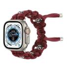 For Apple Watch Ultra 49mm Silk Silver Beads Braided Watch Band(Wine Red) - 1
