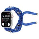 For Apple Watch 42mm Silk Silver Beads Braided Watch Band(Blue) - 1