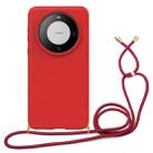 For Huawei Mate 60 Pro Wheat Straw Material + TPU Phone Case with Lanyard(Red) - 1