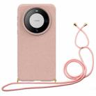 For Huawei Mate 60 Pro Wheat Straw Material + TPU Phone Case with Lanyard(Pink) - 1