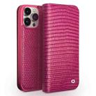 For iPhone 15 Pro QIALINO Little Crocodile Texture Genuine Leather Phone Case(Rose Red) - 1