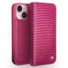 For iPhone 15 Plus QIALINO Little Crocodile Texture Genuine Leather Phone Case(Rose Red) - 1