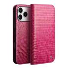 For iPhone 17 Pro Max QIALINO Little Crocodile Texture Genuine Leather Phone Case(Rose Red) - 1