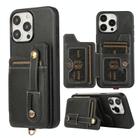 For iPhone 15 Pro Max 01 RFID Card Bag Cowhide Texture PU Phone Case(Black) - 1