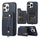 For iPhone 15 Pro Max 01 RFID Card Bag Cowhide Texture PU Phone Case(Blue) - 1