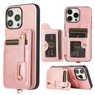 For iPhone 15 Pro Max 01 RFID Card Bag Cowhide Texture PU Phone Case(Pink) - 1