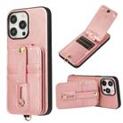 For iPhone 15 Pro Max 02 RFID Card Bag Cowhide Texture PU Phone Case(Pink) - 1