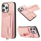 For iPhone 15 Pro Max 03 RFID Card Bag Cowhide Texture PU Phone Case(Pink) - 1