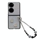 For Huawei P50 Gradient Color Glitter Shockproof Protective Phone Case With Bead Chain(Grey) - 1
