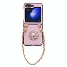 For Samsung Galaxy Z Flip5 5G Integrated Morandi Diamond Flower + Chain Phone Case(Pink) - 1