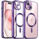 For iPhone 15 Transparent Electroplated Magsafe Magnetic TPU Phone Case(Purple) - 1