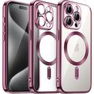 For iPhone 15 Pro Transparent Electroplated Magsafe Magnetic TPU Phone Case(Pink) - 1