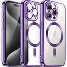 For iPhone 15 Pro Transparent Electroplated Magsafe Magnetic TPU Phone Case(Purple) - 1