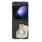 For Samsung Galaxy Z Flip5 5G Braided Texture Colored Drawing Pattern Phone Case(Black Coffee Cat) - 1