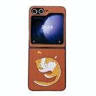 For Samsung Galaxy Z Flip5 5G Braided Texture Colored Drawing Pattern Phone Case(Brown Sleeping Cat) - 1