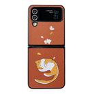 For Samsung Galaxy Z Flip4 5G Braided Texture Colored Drawing Pattern Phone Case(Brown Sleeping Cat) - 1