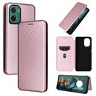 For Motorola Moto G05 / E15 Carbon Fiber Texture Flip Leather Phone Case(Pink) - 1