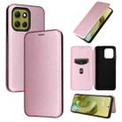 For Motorola Moto G86 5G Carbon Fiber Texture Flip Leather Phone Case(Pink) - 1
