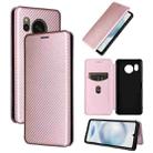 For Sharp Aquos Sense8 Carbon Fiber Texture Flip Leather Phone Case(Pink) - 1