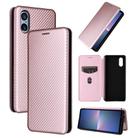 For Sony Xperia 5 V 2023 Carbon Fiber Texture Flip Leather Phone Case(Pink) - 1