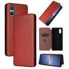 For Sony Xperia 5 V 2023 Carbon Fiber Texture Flip Leather Phone Case(Brown) - 1