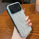 For iPhone 14 Plus Wood Grain Large Window Electroplated + Acrylic Phone Case(Blue) - 1