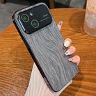 For iPhone 14 Plus Wood Grain Large Window Electroplated + Acrylic Phone Case(Black) - 1