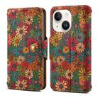 For iPhone 14 Plus Denior Flower Language Series Cork Fabric Oil Edge Leather Phone Case(Spring) - 1