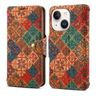 For iPhone 14 Plus Denior Flower Language Series Cork Fabric Oil Edge Leather Phone Case(Winter) - 1