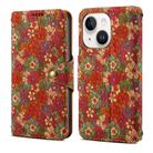 For iPhone 15 Denior Flower Language Series Cork Fabric Oil Edge Leather Phone Case(Summer) - 1