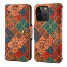 For iPhone 15 Pro Denior Flower Language Series Cork Fabric Oil Edge Leather Phone Case(Winter) - 1