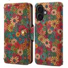 For iPhone 16 Denior Flower Language Series Cork Fabric Oil Edge Leather Phone Case(Spring) - 1