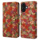 For iPhone 16 Denior Flower Language Series Cork Fabric Oil Edge Leather Phone Case(Summer) - 1