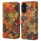 For iPhone 16 Plus Denior Flower Language Series Cork Fabric Oil Edge Leather Phone Case(Autumn) - 1