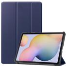 For Samsung Galaxy Tab S7 T870 Custer Texture Horizontal Flip Leather Case with Three-folding Holder & Sleep / Wake-up Function(Dark Blue) - 1