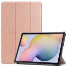 For Samsung Galaxy Tab S7 T870 Custer Texture Horizontal Flip Leather Case with Three-folding Holder & Sleep / Wake-up Function(Rose Gold) - 1