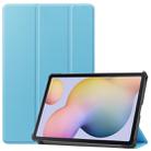 For Samsung Galaxy Tab S7 T870 Custer Texture Horizontal Flip Leather Case with Three-folding Holder & Sleep / Wake-up Function(Sky Blue) - 1