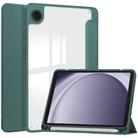 For Samsung Galaxy Tab A9 Acrylic 3-folding Leather Tablet Case with Pen Slot(Dark Green) - 1