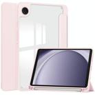 For Samsung Galaxy Tab A9 Acrylic 3-folding Leather Tablet Case with Pen Slot(Pink) - 1