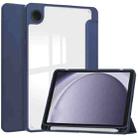 For Samsung Galaxy Tab A9 Acrylic 3-folding Leather Tablet Case with Pen Slot(Dark Blue) - 1